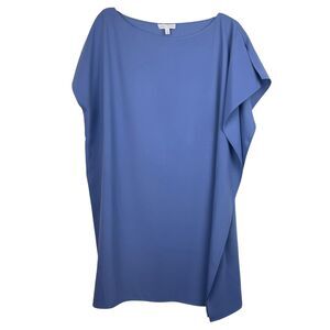 Anna Cate Dress Womens Medium Blue Asymmetrical Short Sleeve Flowy Polyester